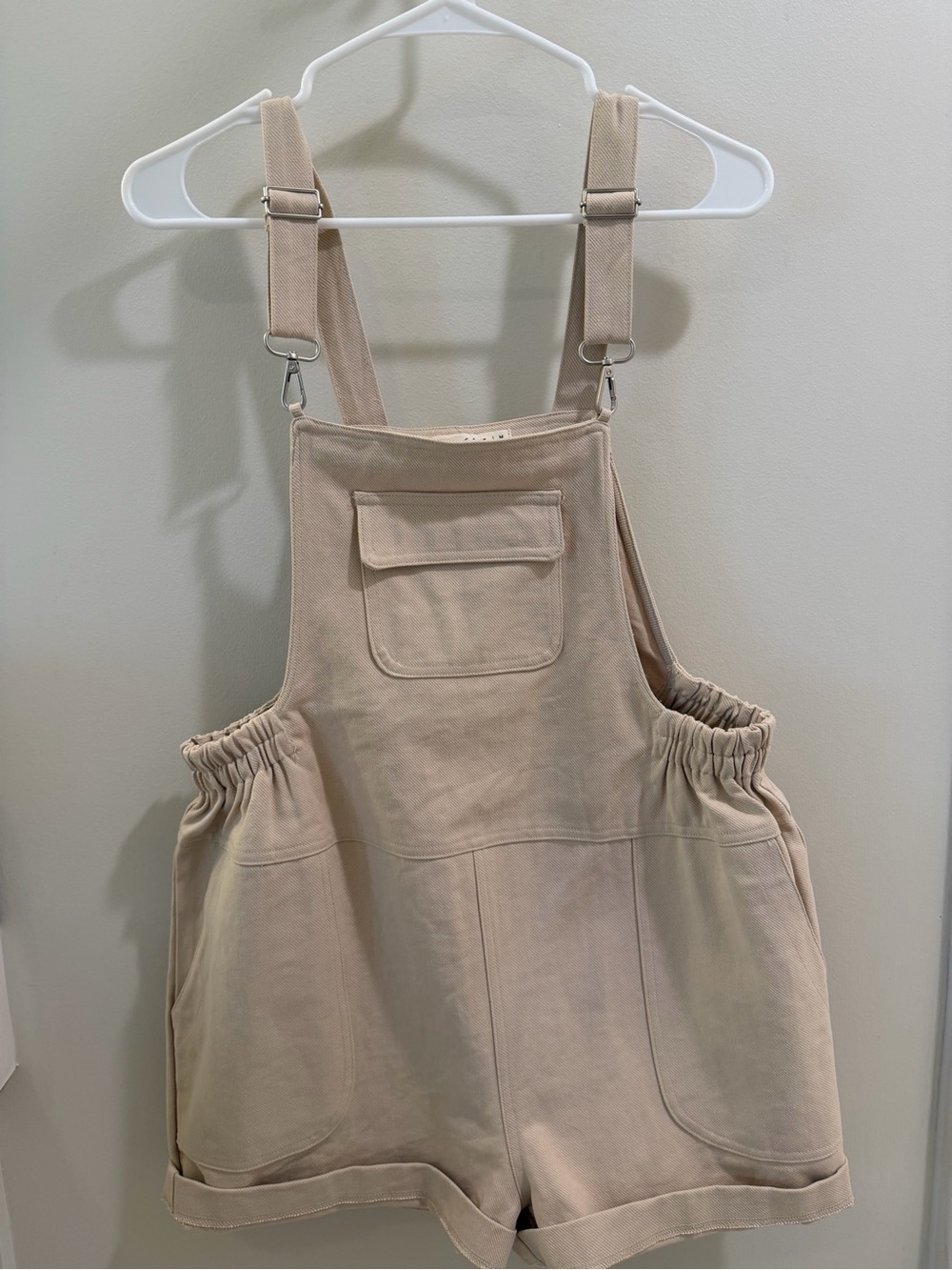 Beige Cotton Blend Short Overalls Jumpsuit - Picture 1 of 4